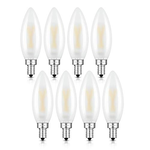 CRLight LED Candelabra Bulb 25W Equivalent 250 Lumen, 3000K Soft White 2W Filament LED Chandelier Light Bulbs, E12 Base Vintage Edison B10 Frosted Glass Dimmable LED Candle Bulbs, Pack of 8
