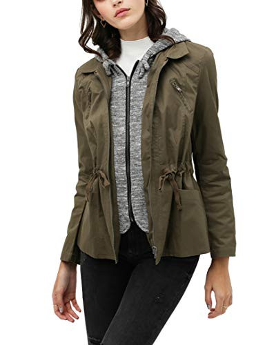 theSimple Womens Utility Safari Military Anorak Jacket  Fleece Layered Drawstring Hoodie Anorak Jacket Ltl28522jj Olive M