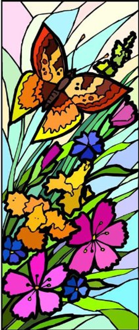 Spotted Butterfly and Flowers - Etched Vinyl Stained Glass Film, Static Cling Window Decal Spotted Butterfly and Flowers - Etched Vinyl Stained Glass Film, Static Cling Window Decal