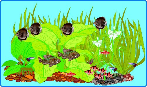 Aquarium Scene - Etched Vinyl Stained Glass Film, Static Cling Window Decal Aquarium Scene - Etched Vinyl Stained Glass Film, Static Cling Window Decal