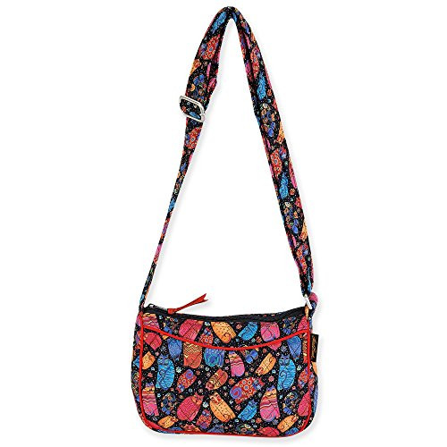 Laurel Burch Quilted Cotton E/W Crossbody Bag -Polka Dot Cats- Laurel Burch Quilted Cotton E/W Crossbody Bag -Polka Dot Cats-