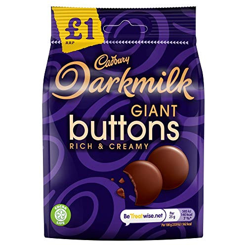 Cadbury Darkmilk Giant Buttons Chocolate Bag 90g -Pack Of 5 Bags-