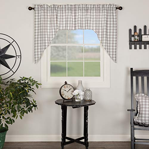 VHC Brands Farmhouse Kitchen Window Curtains - Annie Buffalo Check White Lined Swag Pair, Set 36x36x16, Grey VHC Brands Farmhouse Kitchen Window Curtains - Annie Buffalo Check White Lined Swag Pair, Set 36x36x16, Grey