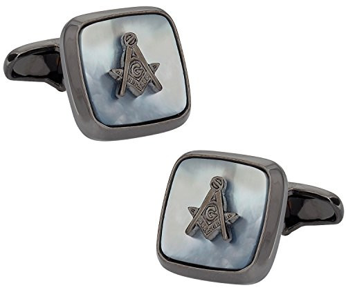 Cuff-Daddy Gunmetal Mother of Pearl Masonic Freemason Cufflinks with Presentation Box