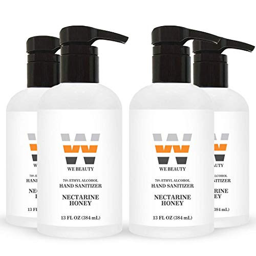 We Beauty Hand Sanitizer Gel from Gallon to Hand sanitizer Travel Size. 70 percent Ethyl Alcohol-Based- Caps or Pump Hand Sanitizer -13 Ounce with Pump - 4-Pack, Nectarine Honey-