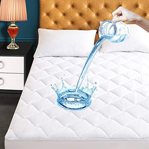 Twin Size Quilted Fitted Mattress Pad, 100 percent Waterproof Breathable Cooling Mattress Protector, Stretches up to 21 Inches Deep Pocket Hollow Alternative Filling Noiseless Mattress Cover Twin Size Quilted Fitted Mattress Pad, 100 percent Waterproof Breathable Cooling Mattress Protector, Stretches up to 21 Inches Deep Pocket Hollow Alternative Filling Noiseless Mattress Cover