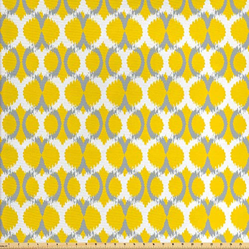 Lunarable Ikat Fabric by The Yard, Oval and Double Mesh Ikat Motifs Modern Retro Camouflage Style Lines Print, Decorative Fabric for Upholstery and Home Accents, 2 Yards, Grey Yellow White Lunarable Ikat Fabric by The Yard, Oval and Double Mesh Ikat Motifs Modern Retro Camouflage Style Lines Print, Decorative Fabric for Upholstery and Home Accents, 2 Yards, Grey Yellow White