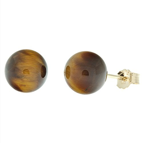 Trustmark 14-20 Gold Filled 8mm Natural Tigers Eye Ball Stud Earrings