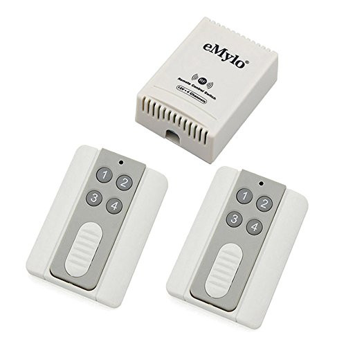 eMylo DC 12V 4 Channels RF Wireless Remote Control Relay Switch 433Mhz 2pcs Transmitters with Receiver for Light Garage Door