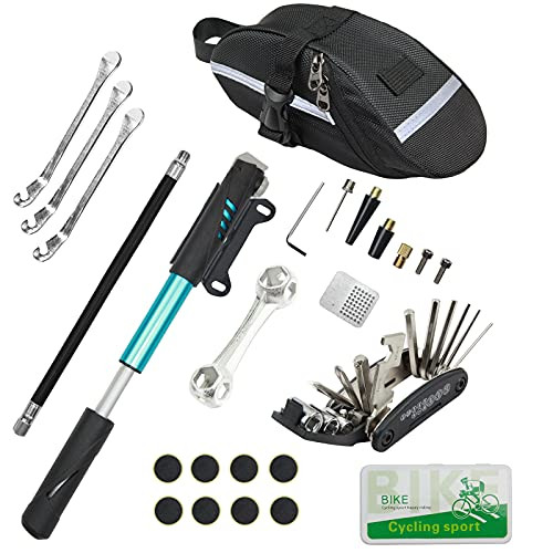 Chumxiny Bicycle Repair Kit, Bike Tire Repair Tool Kit Contains 16-in-1 Tool, 120Psi Mini Bicycle Pump, Bicycle Tire Patch Kit, Used for Mountain Bike and Road Bike.-Blue-