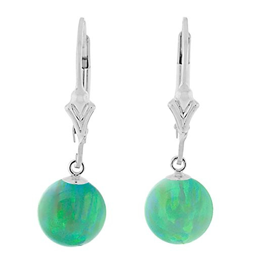 Trustmark Sterling Silver Kiwi Green Synthetic Opal Ball Leverback Drop Earrings