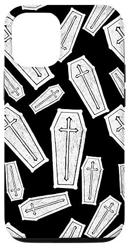 iPhone 12/12 Pro Gothic Coffin Print Goth Psychobilly Horror Fan White Black Case