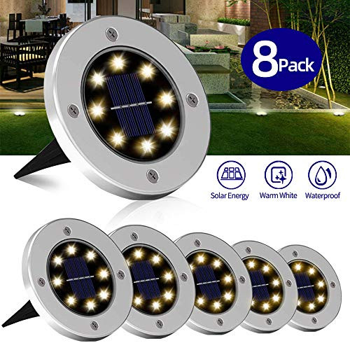 Greenke Solar Ground Lights Outdoor Decors, Disk Lights Solar Powered 8 LED, Waterproof Outdoor in-ground Solar Lamp Landscape for Yard Lawn Walkway Steps Decks Decorations -Warm White- - 8 Pack Greenke Solar Ground Lights Outdoor Decors, Disk Lights Solar Powered 8 LED, Waterproof Outdoor in-ground Solar Lamp Landscape for Yard Lawn Walkway Steps Decks Decorations -Warm White- - 8 Pack