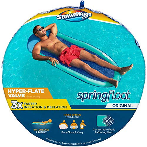 SwimWays Spring Float Inflatable Pool Lounger with Hyper-Flate Valve, Aqua
