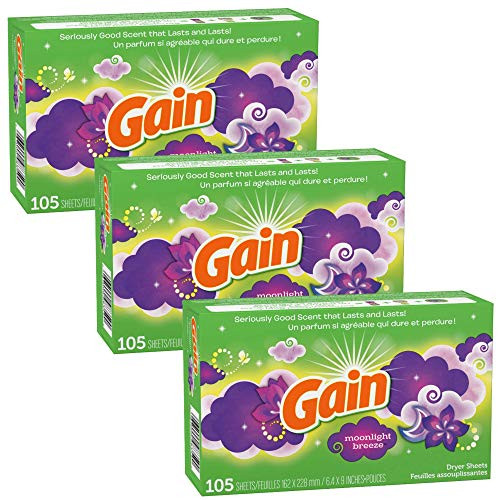 Gain Fabric Softener Dryer Sheets, Moonlight Breeze - 105 Count x 3 Pack -315 Sheets-