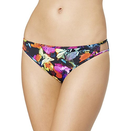 Bar III Womens Painted Posies Hipster Floral Print Swim Bottom Separates Black L