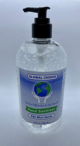 16oz Hand Sanitizer GEL 70 percent Alcohol with PUMP TOP expires 04/2022 by Global Choice -4 Bottles-