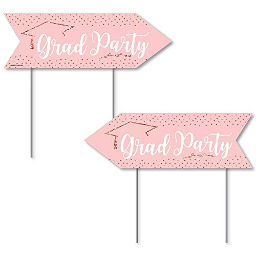 Big Dot of Happiness Rose Gold Grad - Graduation Party Sign Arrow - Double Sided Directional Yard Signs - Set of 2