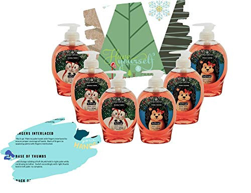 Christmas Holiday Liquid Hand Soap - SS Limited Edition Hand Wash 7.5 oz - Red Themed Variety Pack of 6 - Soft Skin Smooth Clean Hands - Handwashing Guide  and  Xmas Card - Custom Value Bundle Set