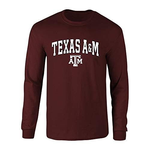 Elite Fan Shop Texas A and M Aggies Long Sleeve Tshirt Arch Over Plus Size 2X 3X 4X 5X Maroon - XXX-Large