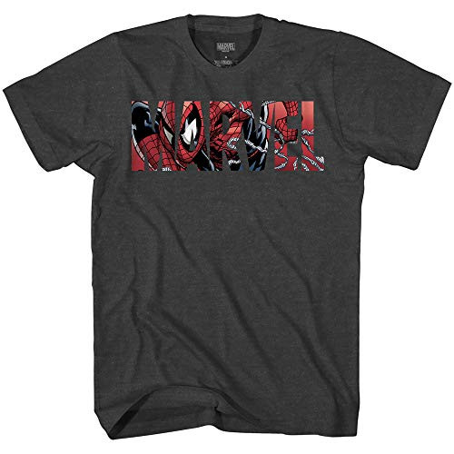 Marvel Logo Spiderman Spider Man Avengers Super Hero Adult Graphic Men's T-Shirt -Charcoal Heather, Large-