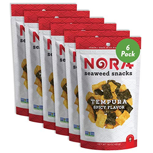 Spicy Tempura Crispy Seaweed Snacks by Nora - Asian Snack - Low-Sugar, Vegan, Non-GMO Verified - 6-Pack Spicy Tempura Crispy Seaweed Snacks by Nora - Asian Snack - Low-Sugar, Vegan, Non-GMO Verified - 6-Pack
