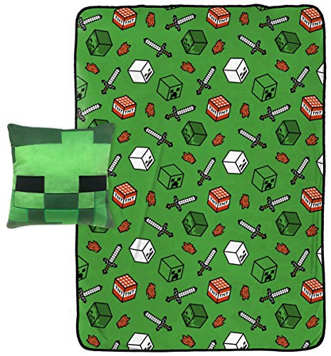 Jay Franco Minecraft Creeper Plush Pillow and 40" Inch x 50" Inch Throw Blanket - Kids Super Soft 2 Piece Nogginz Set -Official Marvel Product-