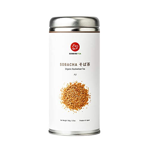 Senbird Soba Tea, Roasted Buckwheat Herbal Tea - Sobacha Aiji - 100g Japanese Soba Buckwheat Tea From Hokkaido, Japan - Organic Japanese Loose Leaf Herbal Tea in Airtight Tea Tin