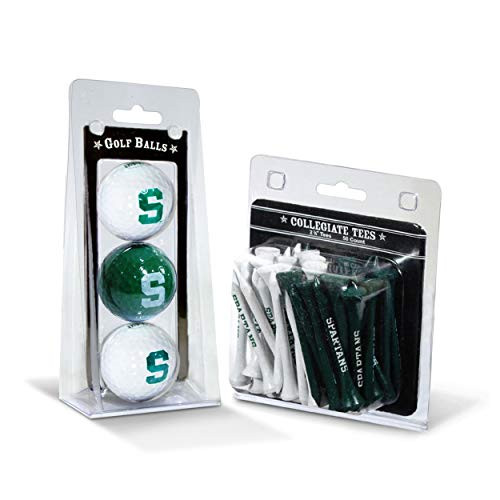 Team Golf NCAA Michigan State Spartans Logo Imprinted Golf Balls -3 Count-  and  2-3/4" Regulation Golf Tees -50 Count-, Multi Colored