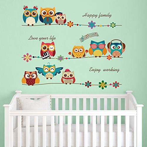 decalmile Cartoon Owl Kids Wall Stickers Music Note Flowers Wall Decals Baby Nursery Childrens Bedroom Wall Decor