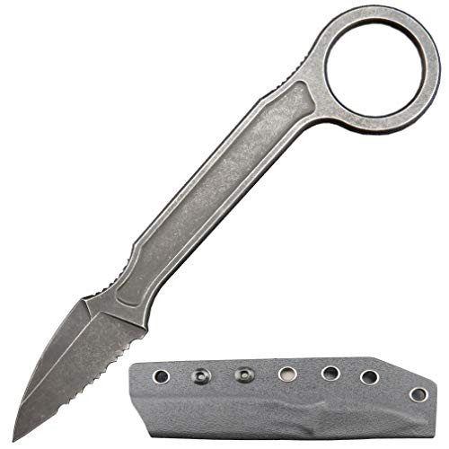 Canku C1134 Tactical Knife D2 Blade, Stainless Steel Handle Fixed Blade Karambit Knife for Survival, Camping Outdoor Utility Knife with K Sheath -Jagged-