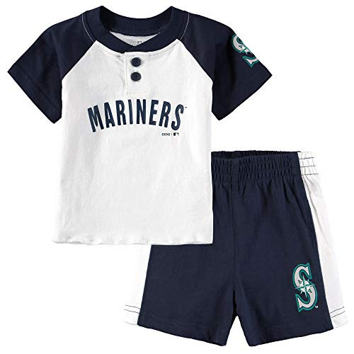 Outerstuff MLB Infants Toddler Good Hit Short Sleeve Henley  and  Shorts Set -18 Months, Seattle Mariners-
