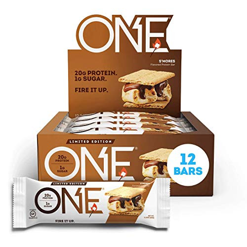 ONE Protein Bars, Smores, Gluten Free Protein Bars with 20g Protein and only 1g Sugar, Guilt-Free Snacking for High Protein Diets, 2.12 oz -12 Pack-