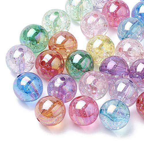 Cheriswelry 100pcs 20mm Crystal AB Acrylic Round Chunky Bubblegum Ball Beads with Glitter Powder Loose Gumball Spacer Beads for Bracelet Necklace Jewelry Making DIY Craft Beads Kids