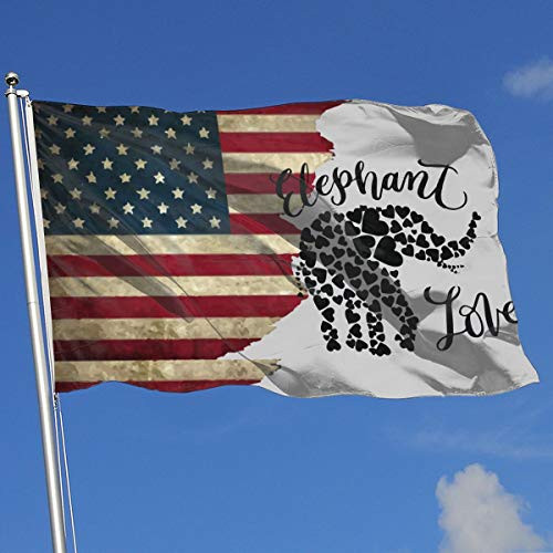 A13UDQ Outdoor Flags USA Flag Elephant Love 3X5 Ft Flag for Outdoor Indoor Home Decor Sports Fan Football Basketball Baseball Hockey