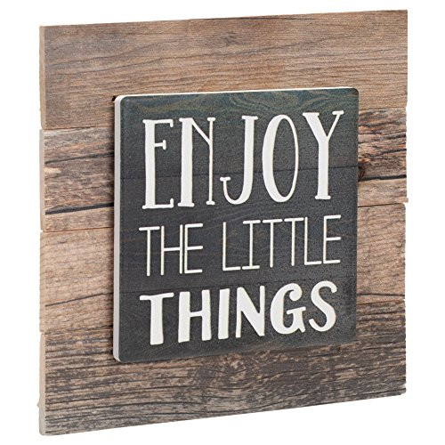 P. GRAHAM DUNN Enjoy The Little Things Brown Rustic 6 x 6 Inch Wood Pallet Tabletop Plaque Sign