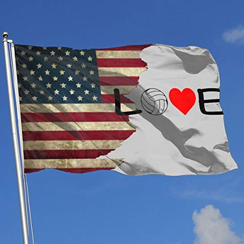 A13UDQ Outdoor Flags USA Flag Volleyball Love 3X5 Ft Flag for Outdoor Indoor Home Decor Sports Fan Football Basketball Baseball Hockey