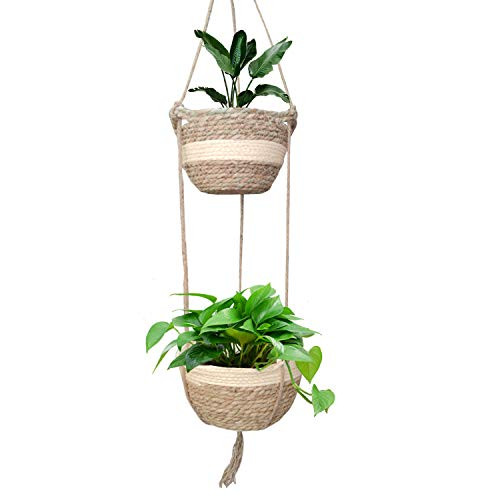 Mililanyo Hanging Planter Basket Woven Plants Indoor Outdoor, Natural Seagrass Planter Flower Plant Pots Cover, Beige