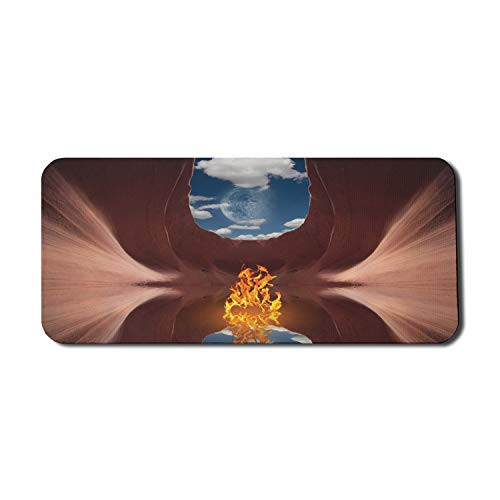 Lunarable Psychedelic Computer Mouse Pad, Surreal Digital Generate Psychedelic Water Cave Trippy Design, Rectangle Non-Slip Rubber Mousepad X-Large, 35" x 15" Gaming Size, Multicolor