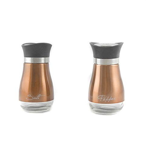 Salt and Pepper Shaker Set Copper Stainless Steel & Glass (4.42 Oz)