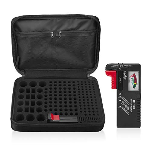 Fireproof Battery Organizer Storage Carrying Case Bag with Holder/Battery Tester BT-168, Holds 172 Batteries AA AAA C D 9V -Not Includes Batteries-