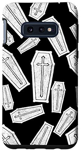 Galaxy S10e Gothic Coffin Print Goth Psychobilly Horror Fan White Black Case