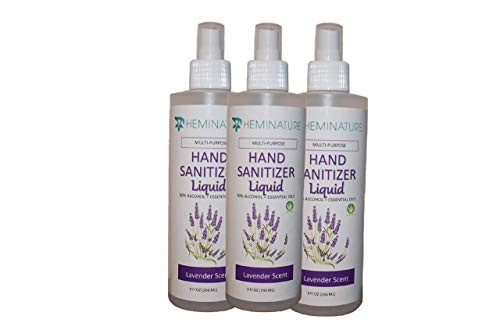 3 - Pack Heminature Hand Sanitizer Liquid Spray w/Aloe Vera and Lavender Essential Oils -Hand Sanitizer Lavender Liquid Spray - 80 percent Alcohol, 9 OZ- 3 - Pack Heminature Hand Sanitizer Liquid Spray w/Aloe Vera and Lavender Essential Oils -Hand Sanitizer Lavender Liquid Spray - 80 percent Alcohol, 9 OZ-