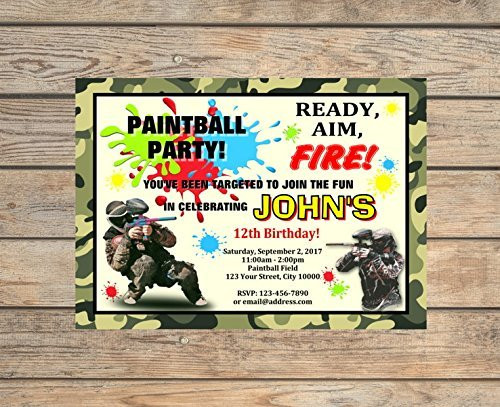 Custom Paintball Invitations, Personalized Paint Ball Birthday Party Invitations, Paintball Invites, Matte Finish