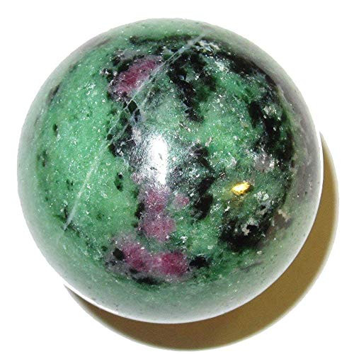 DingSheng 40-45mm Natural Ruby Zoisite Sphere Quartz Crystal Green Ruby Ball Chakra Metaphysical Home Decoration Gift  and Free Wood Stand  and  Pouch