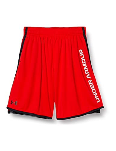 Under Armour Boys' Stunt 3.0 Printed Shorts , Red -600-/Mod Gray, Youth X-Small