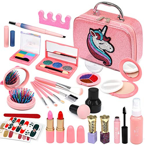 Kids Washable Makeup Girls Toys - 28Pcs Real Make-up Kit Toy For Little Girls, Toddler make up  and  Non-Toxic Cosmetic Set, Play Pretend Dress Up Starter, Age 4 5 6 7 8 Year Olds Child Birthday Gift
