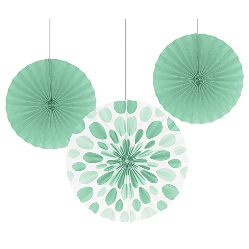 Creative Converting 18-Count Solid and Polka Dots Paper Fans 12-Inch/16-Inch, Fresh Mint