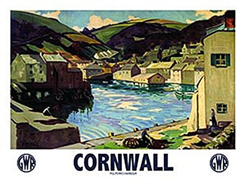 Cornwall Polperro Harbour steel fridge magnet -og-