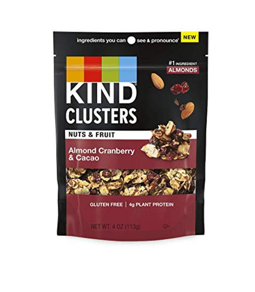 KIND Nut and Fruit Cluster, Almond Dried Cranberry Cacao, Gluten Free, Low Sugar, 4 Ounce Bag, 8 Count KIND Nut and Fruit Cluster, Almond Dried Cranberry Cacao, Gluten Free, Low Sugar, 4 Ounce Bag, 8 Count